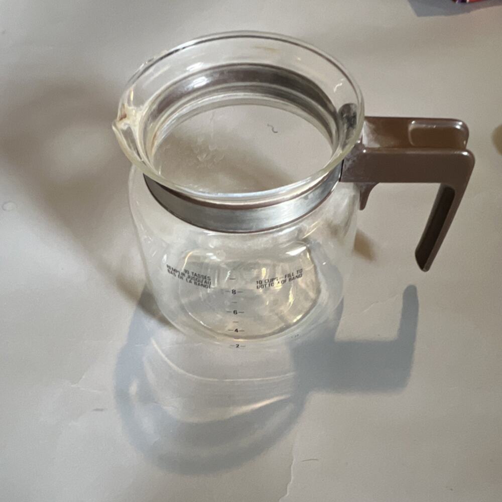 Clear Glass 10 Cup Coffee Pot Carafe Brown Handle w/ Measuring Marks